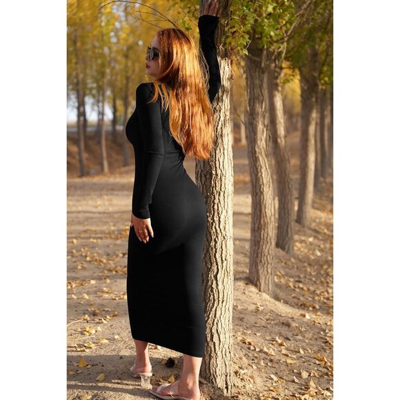 Women's Ribbed Turtleneck Dress Slim Fit Long Sleeve Bodycon Fall Casual - Picture 6 of 8